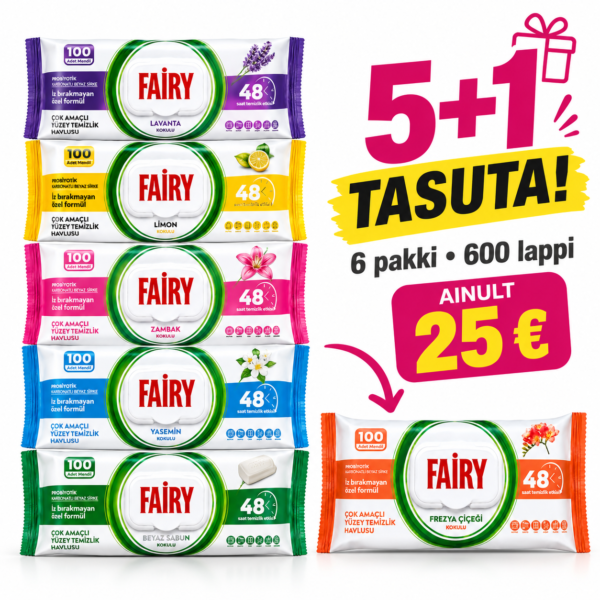 FAIRY puhastuslapid 5+1 tasuta – 6 pakki, 600 lappi